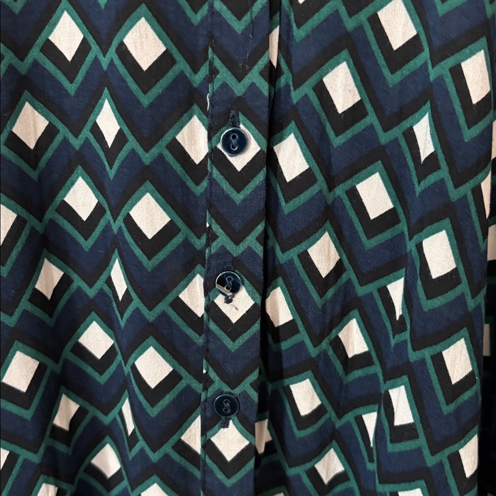 Zara Woman Green cream tones Geometric Print Shirt Dress Button Front Size L - Picture 5 of 9